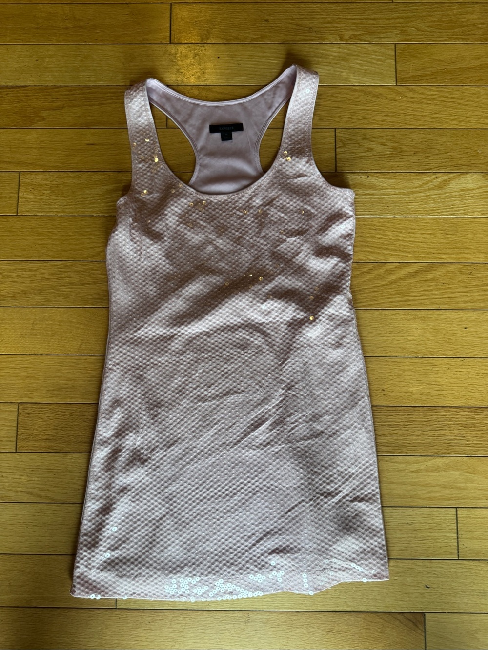 Express Light Pink Sequin Racerback Mini Dress
